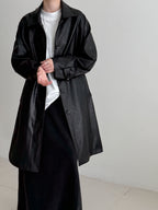 Vintage PU Lapel Leather Mid-length Windbreaker Jacket