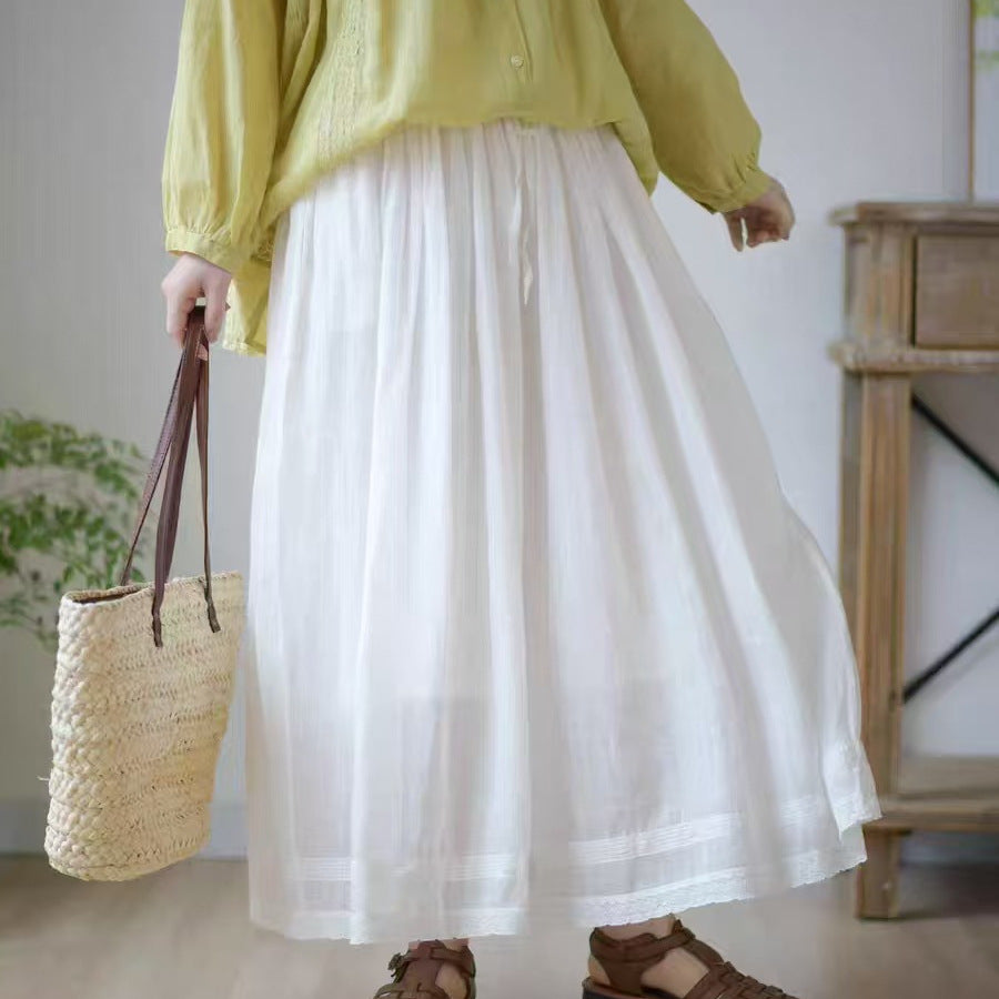 Double-layered Ramie Embroidered Straight-leg Cropped Trousers