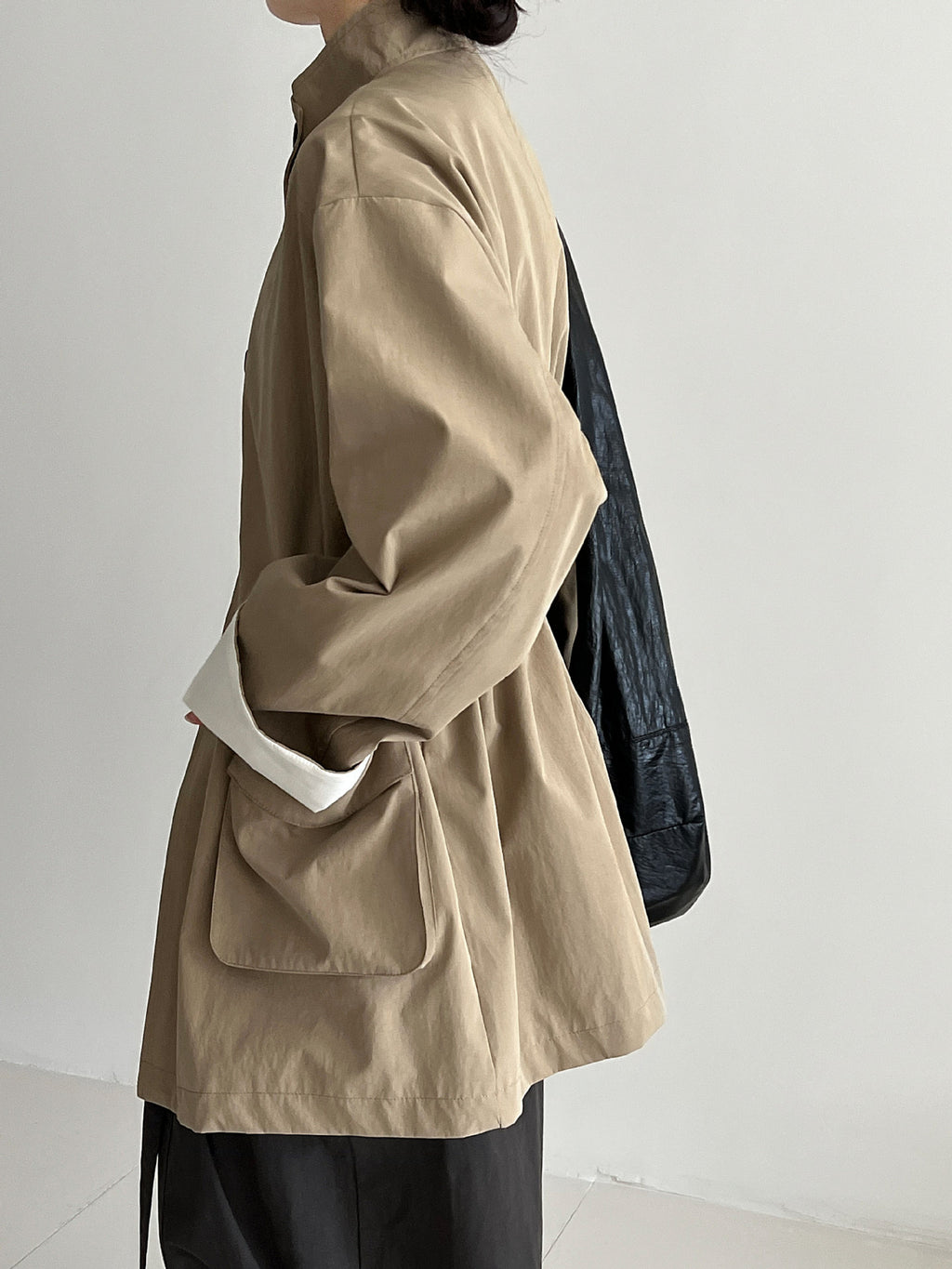 Stand Collar Loose Drawstring Large Pocket Windbreaker Jacket