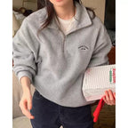 Retro Lapel Embroidered Casual Suede Sweatshirt by painevida