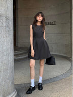 Sleeveless Fitted Waist Vest Dress