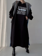 Simple Letter Print Denim Splt-joint Long Sleeve Sweatshirt Dress