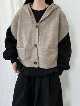 Loose Hooded Knitted Layered Cropped Vest by painevida