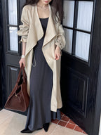 Knee-length Drawstring Linen Windbreaker