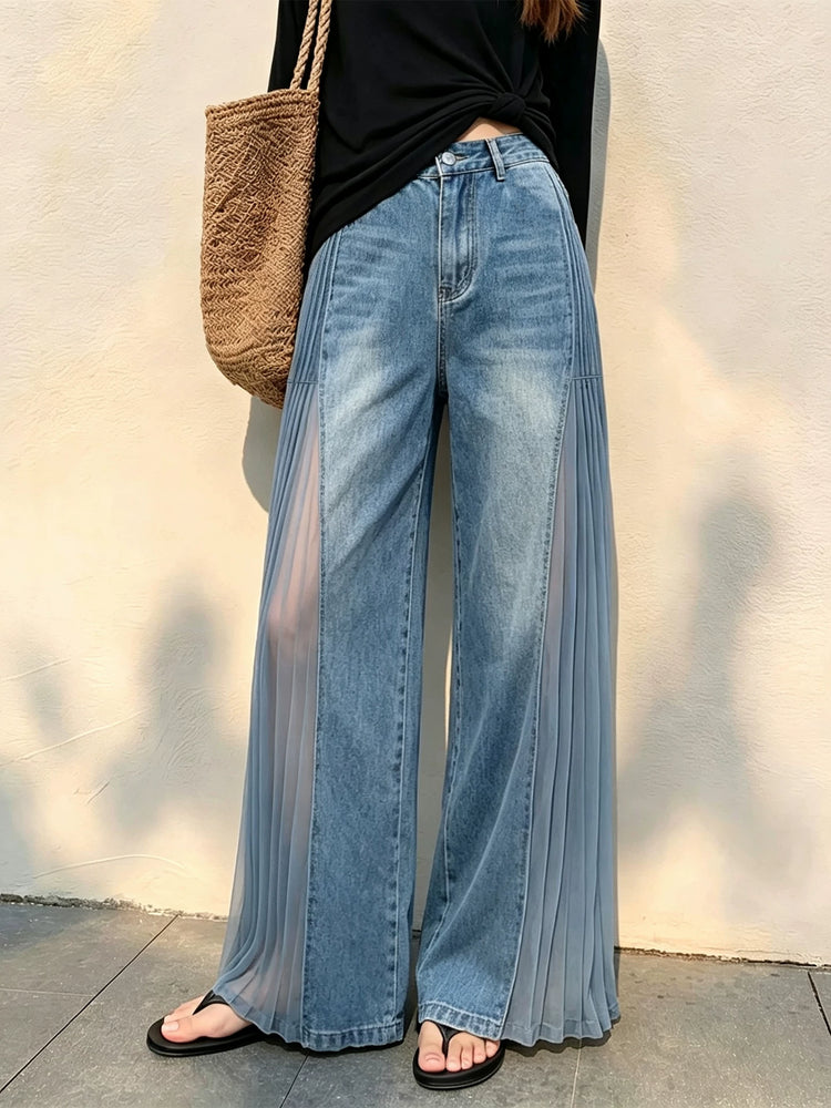 Elara Pleated Panel Wide-Leg Jeans - PAINEVIDA
