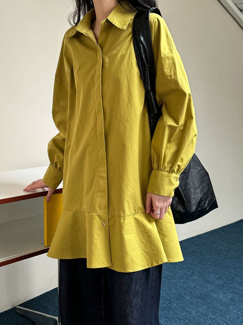 Simple Casual Hem Fishtail Shirt Dress