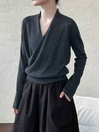 Cross-front Placket Soft Wool Sweater by painevida