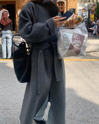 Retro Stand-up Collar Single-breasted Lace-up Woolen Coat - PAINEVIDA