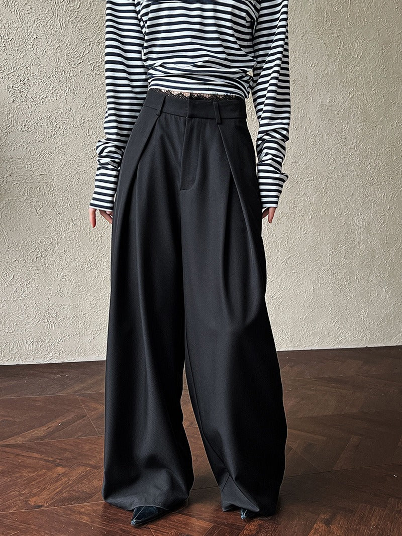 Lace-paneled Wide-leg Suit Pants
