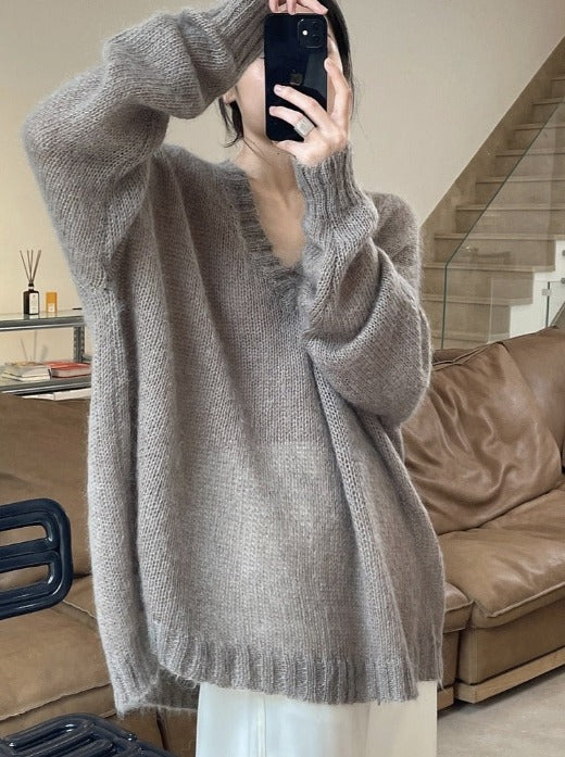 Mohair Loose Thin Hollowed Knit Sweater - PAINEVIDA