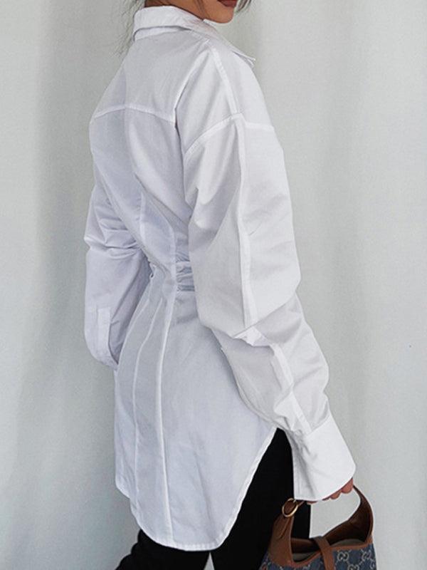 Simple Waist Lapel Ruffeld White Shirt - Stylish & Comfortable by painevida