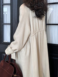 Knee-length Drawstring Linen Windbreaker