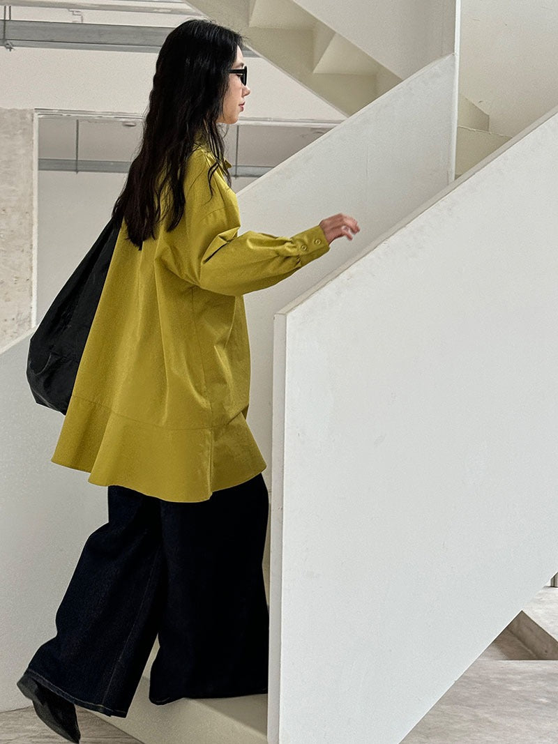 Simple Casual Hem Fishtail Shirt Dress