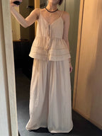 Hollow lace-up Camisole& Wide-leg Trousers 2 Set