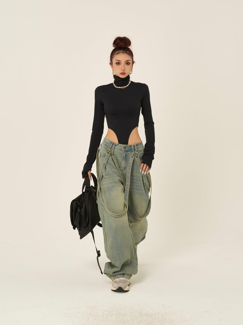 Vintage Loose Wide-Leg Straight-Leg Jeans by painevida