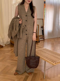 Casual Knitted Long Jacket&Vest&Pants 3 Pieces Suit - PAINEVIDA