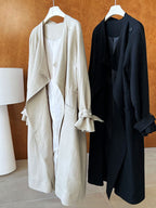 Knee-length Drawstring Linen Windbreaker