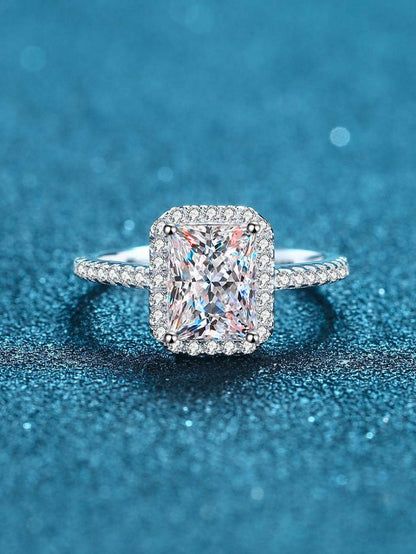 Square Moissanite Silver Diamond Ring