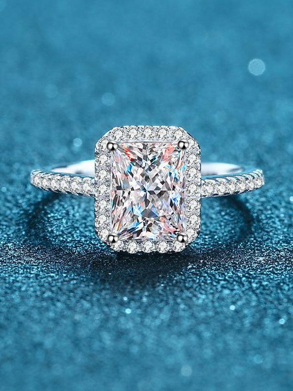 Square Moissanite Silver Diamond Ring