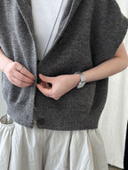 Loose Hooded Knitted Layered Cropped Vest