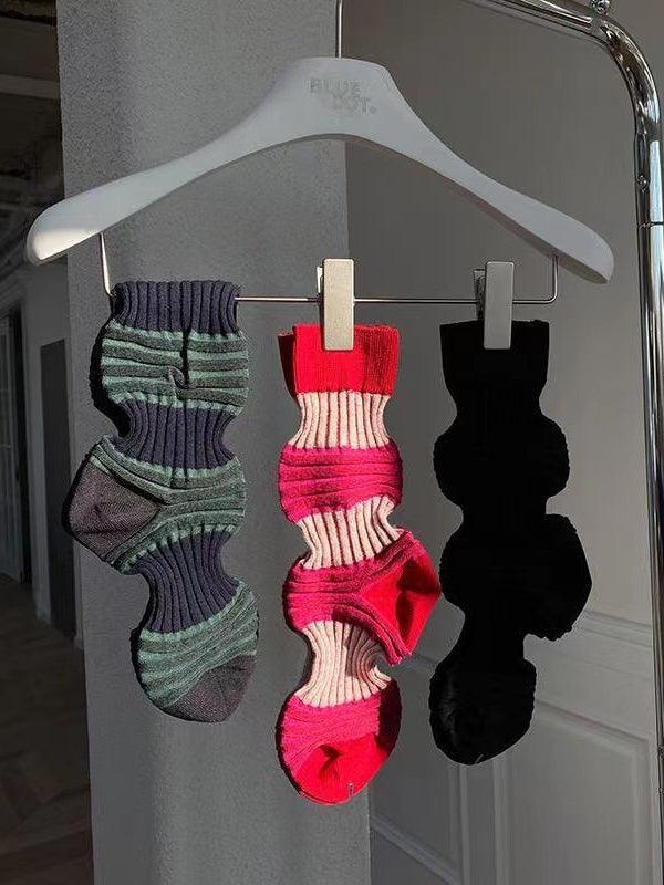 Fold Striped Lantern Cotton Socks by painevida