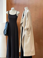 Knee-length Drawstring Linen Windbreaker