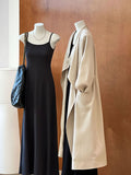 Knee-length Drawstring Linen Windbreaker