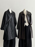 Vintage PU Lapel Leather Mid-length Windbreaker Jacket