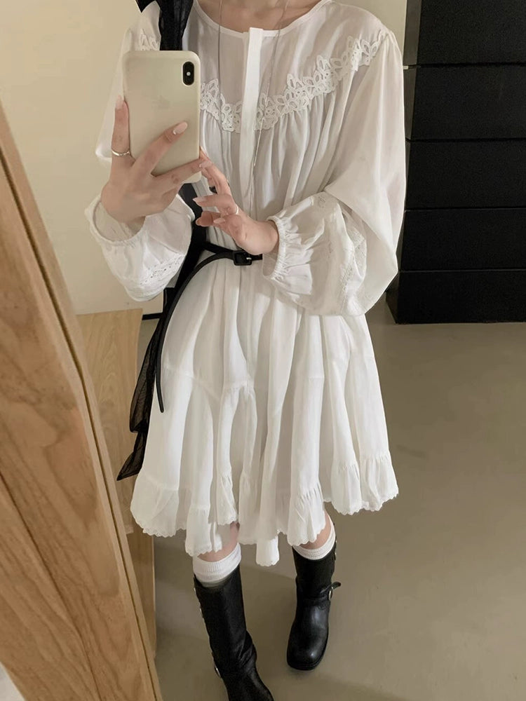 Resort Style Spliced Lace Jacquard Irregular Dress