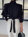 Cutout Back Tie Button Oversized Cropped Shirt - PAINEVIDA