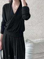 Cross-front Placket Soft Wool Sweater