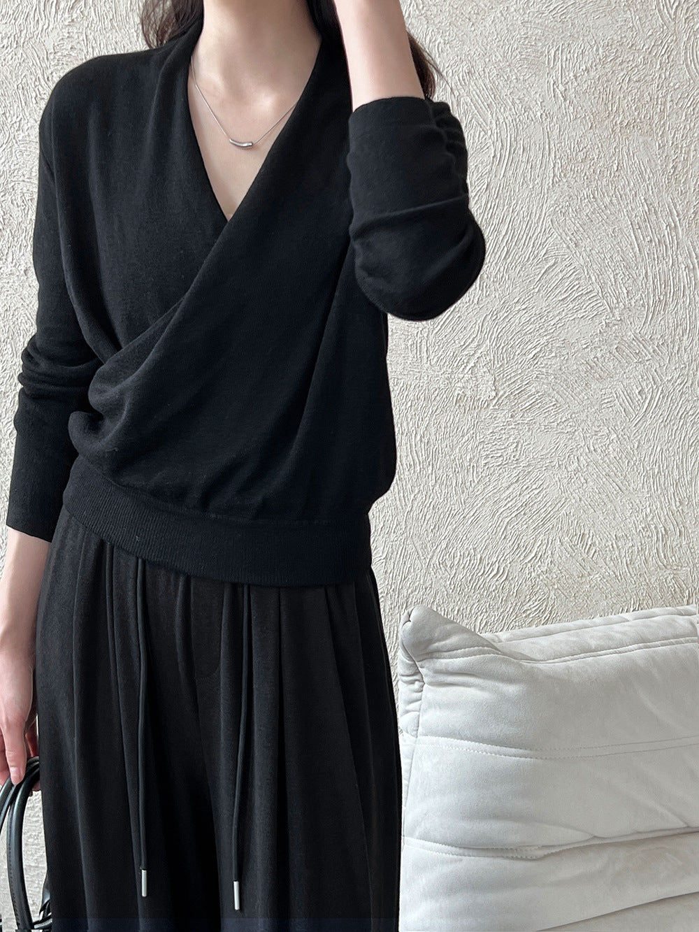 Cross-front Placket Soft Wool Sweater