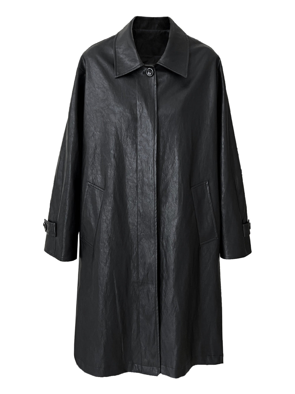 Vintage PU Lapel Leather Mid-length Windbreaker Jacket