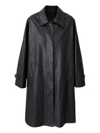 Vintage PU Lapel Leather Mid-length Windbreaker Jacket