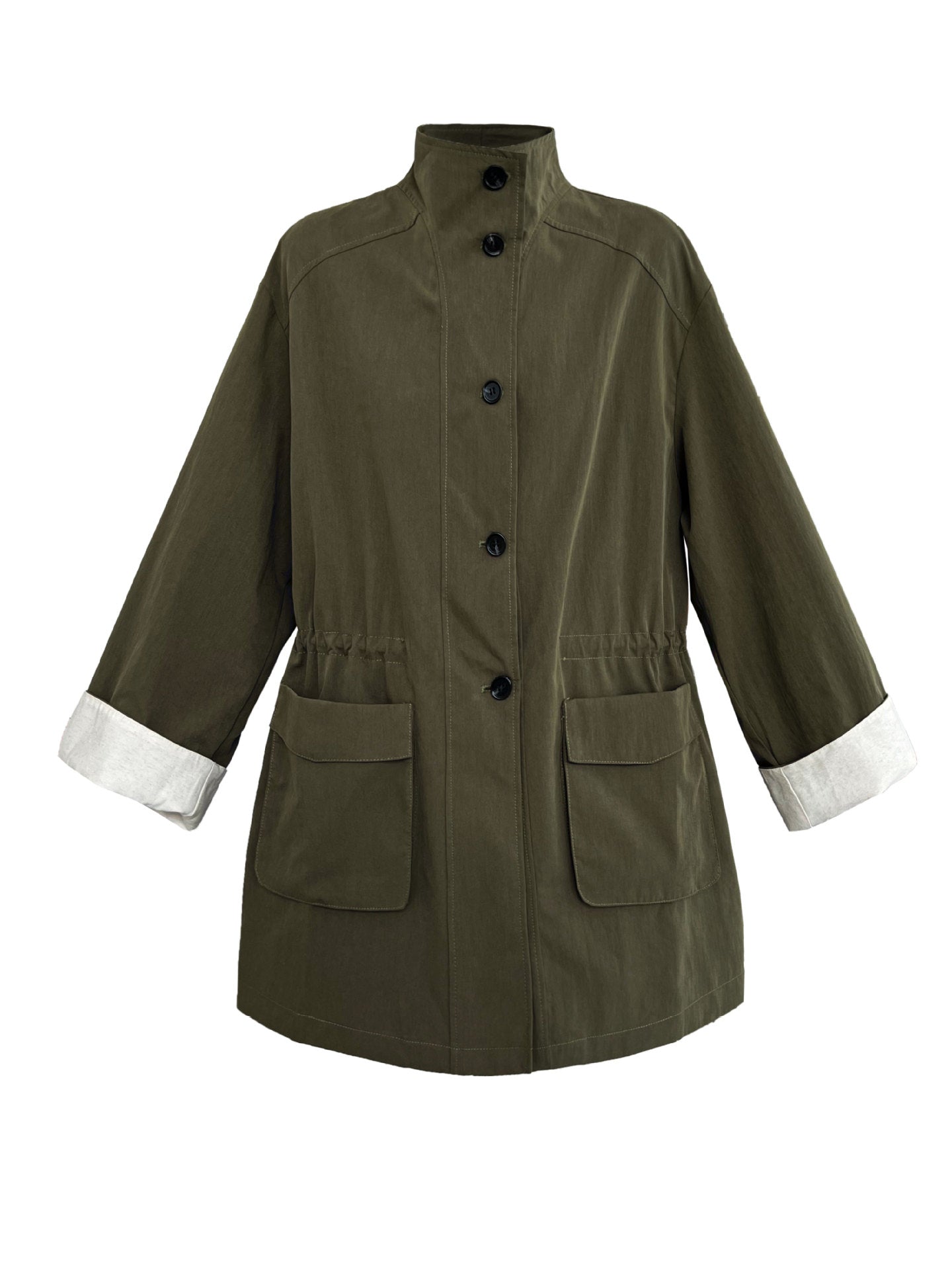 Stand Collar Loose Drawstring Large Pocket Windbreaker Jacket