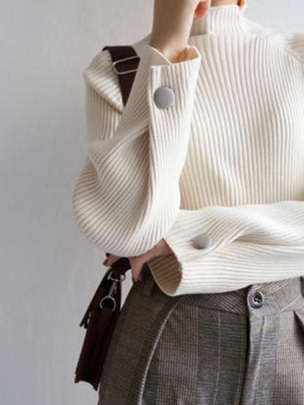 Simple Loose Solid Color High-Neck Sweater by painevida