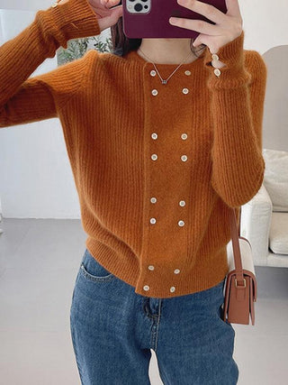 Urban Long Sleeves Buttoned Solid Color Round-Neck Cardigan Tops