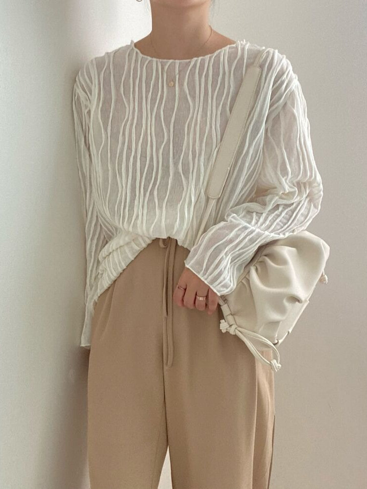 Elegant 3D Texture Long-sleeved Shirt by painevida