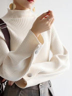 Simple Loose Solid Color High-Neck Sweater by painevida