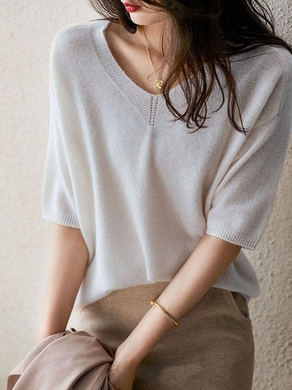 Urban Solid Color V-Neck Knitting Pullover