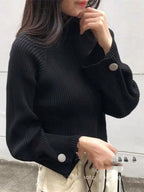 Simple Loose Solid Color High-Neck Sweater by painevida