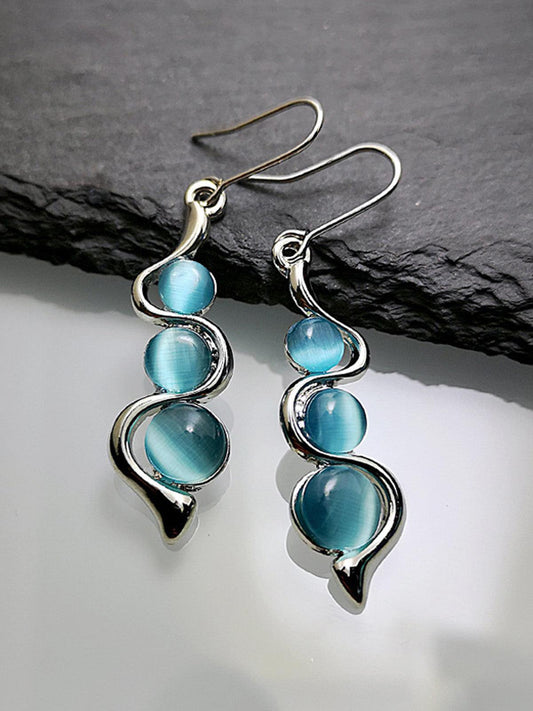 Bohemian Wave Inlaid Cat's Eye Gem Swing Earrings