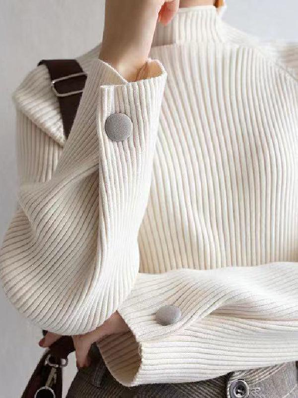 Simple Loose Solid Color High-Neck Sweater by painevida