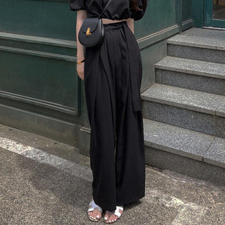 Pleated Asymmetrical Ties High-waisted Wide-leg Pants