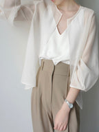 See-through Organza Short Caidigan - PAINEVIDA