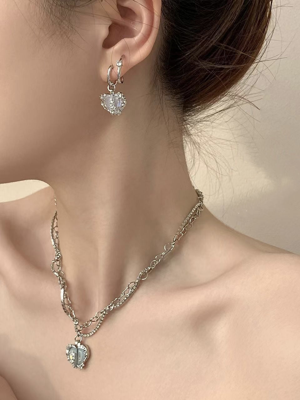 Sparkling Heart Bone-On Earrings