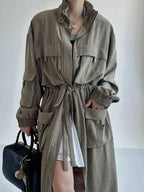 Lazy Style Lace-up Long Coat