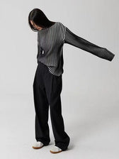 Black and White Contrast Turtleneck Knit Sweater – painevida